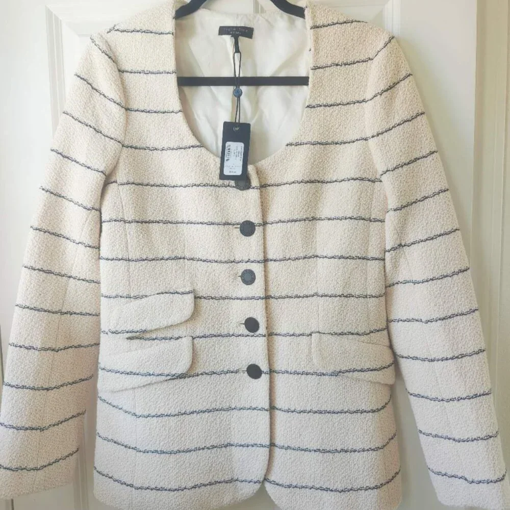 NWT rag & bone Roslyn Cotton Tweed Scoop-Neck Blazer Jacket - Picture 7 of 9